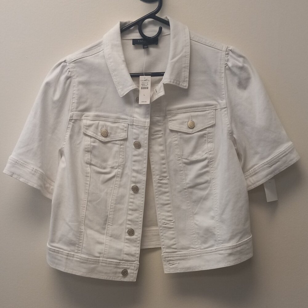 NEW Talbots Petite - Short Sleeve Jean Jacket - White